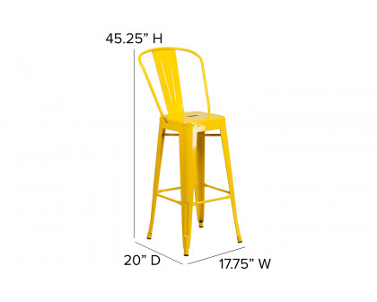 BLNK Kai Commercial Metal Indoor-Outdoor Bar Stool with Removable Back - Yellow