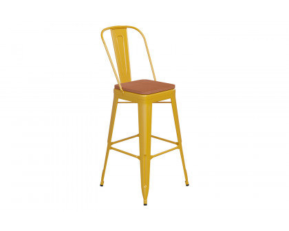 BLNK Kai Commercial All-Weather Bar Height Stool with Removable Back and Resin Seat - Yellow/Teak