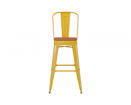 BLNK Kai Commercial All-Weather Bar Height Stool with Removable Back and Resin Seat - Yellow/Teak