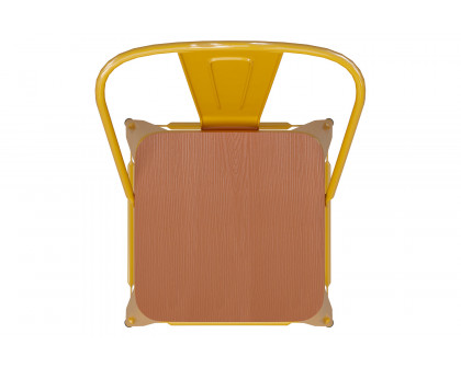 BLNK Kai Commercial All-Weather Bar Height Stool with Removable Back and Resin Seat - Yellow/Teak