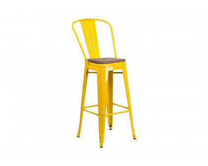 BLNK™ Lily Metal Bar Stool with Back and Wood Seat - Yellow