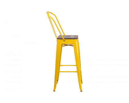 BLNK™ Lily Metal Bar Stool with Back and Wood Seat - Yellow