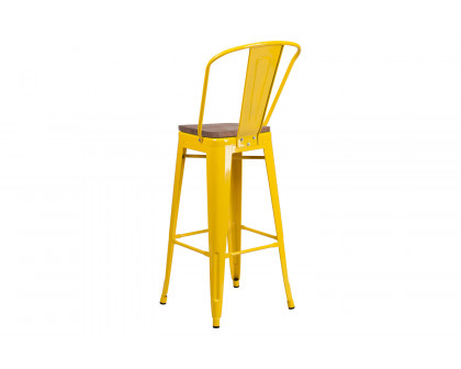 BLNK™ Lily Metal Bar Stool with Back and Wood Seat - Yellow