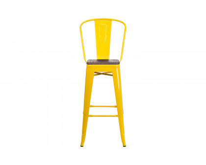 BLNK™ Lily Metal Bar Stool with Back and Wood Seat - Yellow