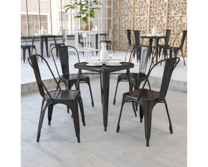 BLNK Owen Commercial Square Metal Indoor-Outdoor Table Set with 2 Stack Chairs