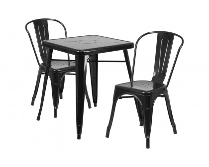 BLNK Owen Commercial Square Metal Indoor-Outdoor Table Set with 2 Stack Chairs - Black