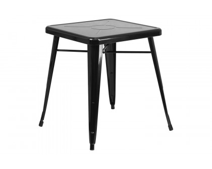 BLNK Owen Commercial Square Metal Indoor-Outdoor Table Set with 2 Stack Chairs - Black