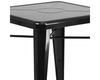 BLNK Owen Commercial Square Metal Indoor-Outdoor Table Set with 2 Stack Chairs - Black