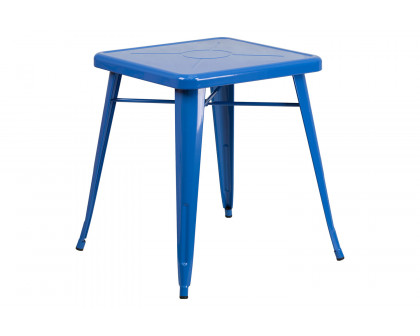 BLNK Owen Commercial Square Metal Indoor-Outdoor Table Set with 2 Stack Chairs - Blue