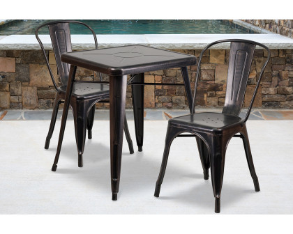 BLNK Owen Commercial Square Metal Indoor-Outdoor Table Set with 2 Stack Chairs