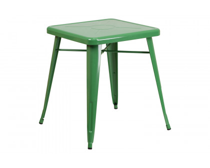 BLNK Owen Commercial Square Metal Indoor-Outdoor Table Set with 2 Stack Chairs - Green