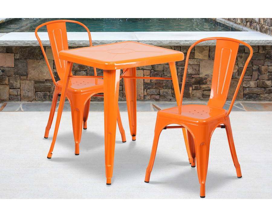 BLNK Owen Commercial Square Metal Indoor-Outdoor Table Set with 2 Stack Chairs