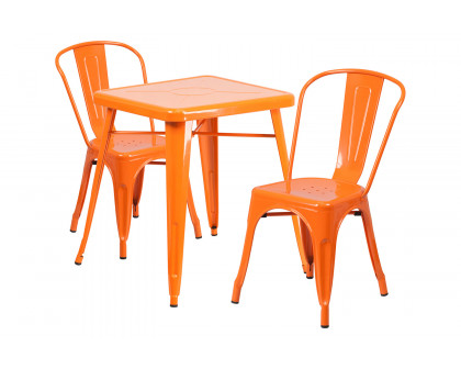 BLNK Owen Commercial Square Metal Indoor-Outdoor Table Set with 2 Stack Chairs