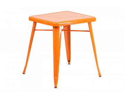 BLNK Owen Commercial Square Metal Indoor-Outdoor Table Set with 2 Stack Chairs - Orange