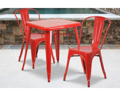 BLNK Owen Commercial Square Metal Indoor-Outdoor Table Set with 2 Stack Chairs