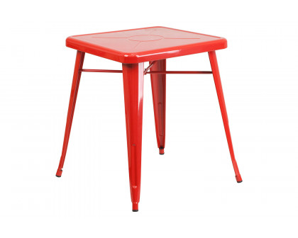 BLNK Owen Commercial Square Metal Indoor-Outdoor Table Set with 2 Stack Chairs - Red