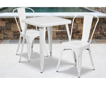 BLNK Owen Commercial Square Metal Indoor-Outdoor Table Set with 2 Stack Chairs