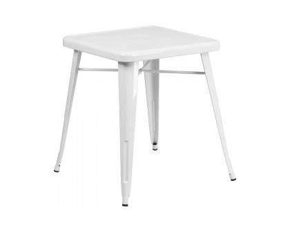 BLNK Owen Commercial Square Metal Indoor-Outdoor Table Set with 2 Stack Chairs - White