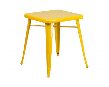 BLNK Owen Commercial Square Metal Indoor-Outdoor Table Set with 2 Stack Chairs - Yellow