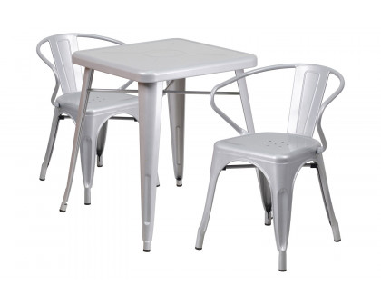 BLNK Owen Commercial Square Metal Indoor-Outdoor Table Set with 2 Arm Chairs