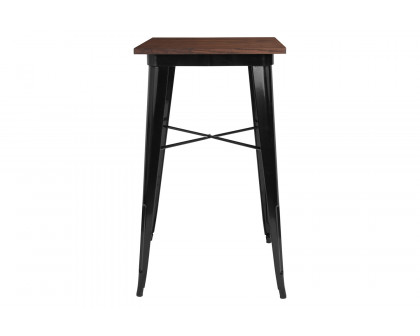 BLNK Prince Square Metal Indoor Bar Height Table with Walnut Rustic Wood Top - Black