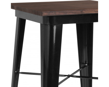 BLNK Prince Square Metal Indoor Bar Height Table with Walnut Rustic Wood Top - Black