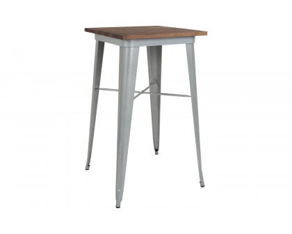 BLNK Prince Square Metal Indoor Bar Height Table with Walnut Rustic Wood Top - Silver