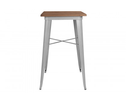 BLNK Prince Square Metal Indoor Bar Height Table with Walnut Rustic Wood Top - Silver