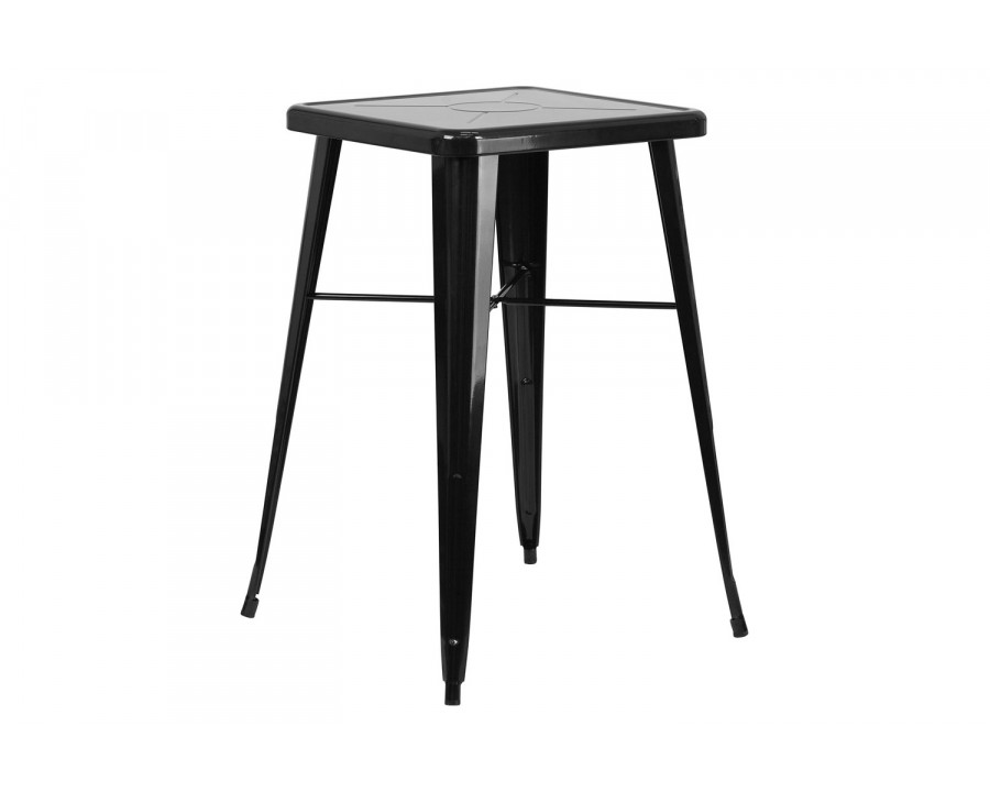 BLNK Aaron Commercial Square Metal Indoor-Outdoor Bar Height Table - Black