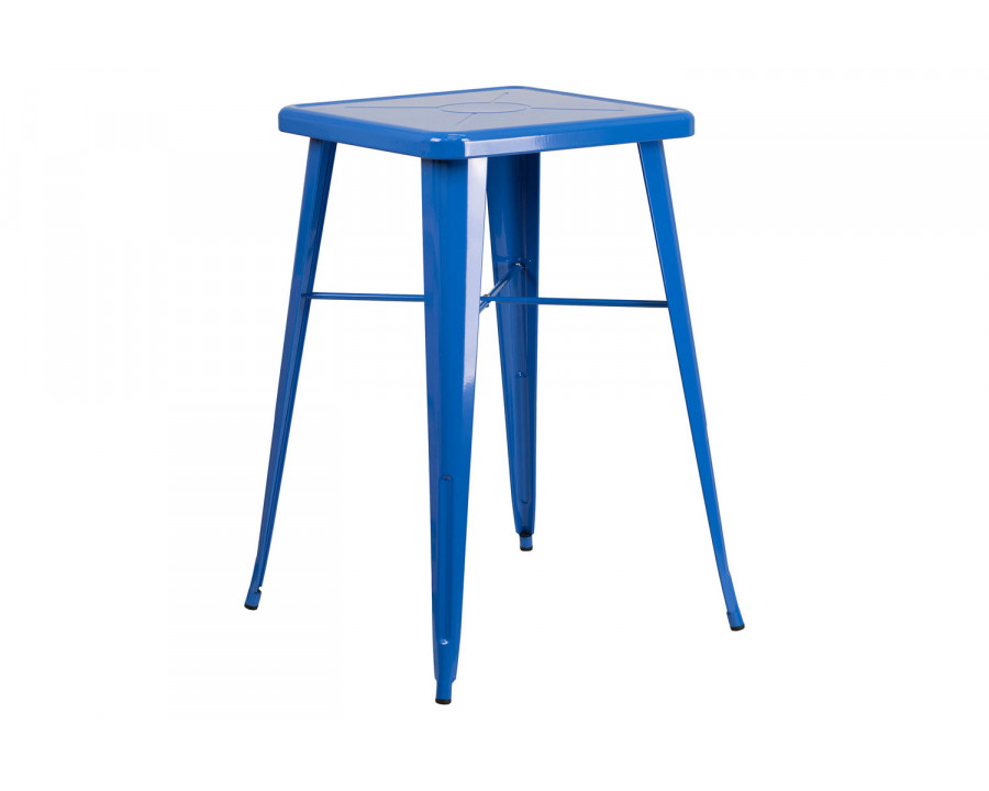 BLNK Aaron Commercial Square Metal Indoor-Outdoor Bar Height Table - Blue