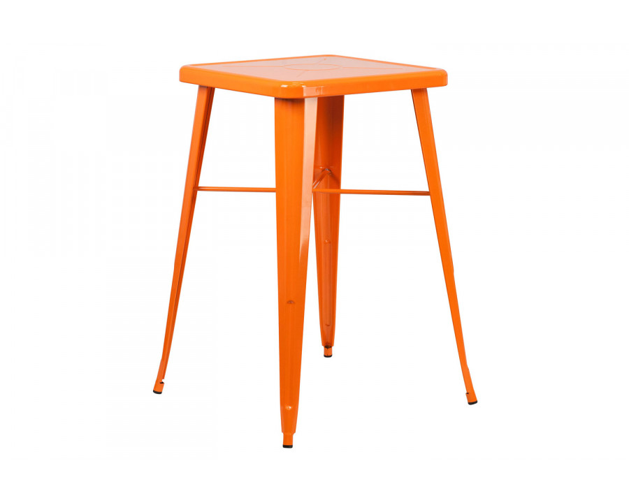 BLNK Aaron Commercial Square Metal Indoor-Outdoor Bar Height Table - Orange