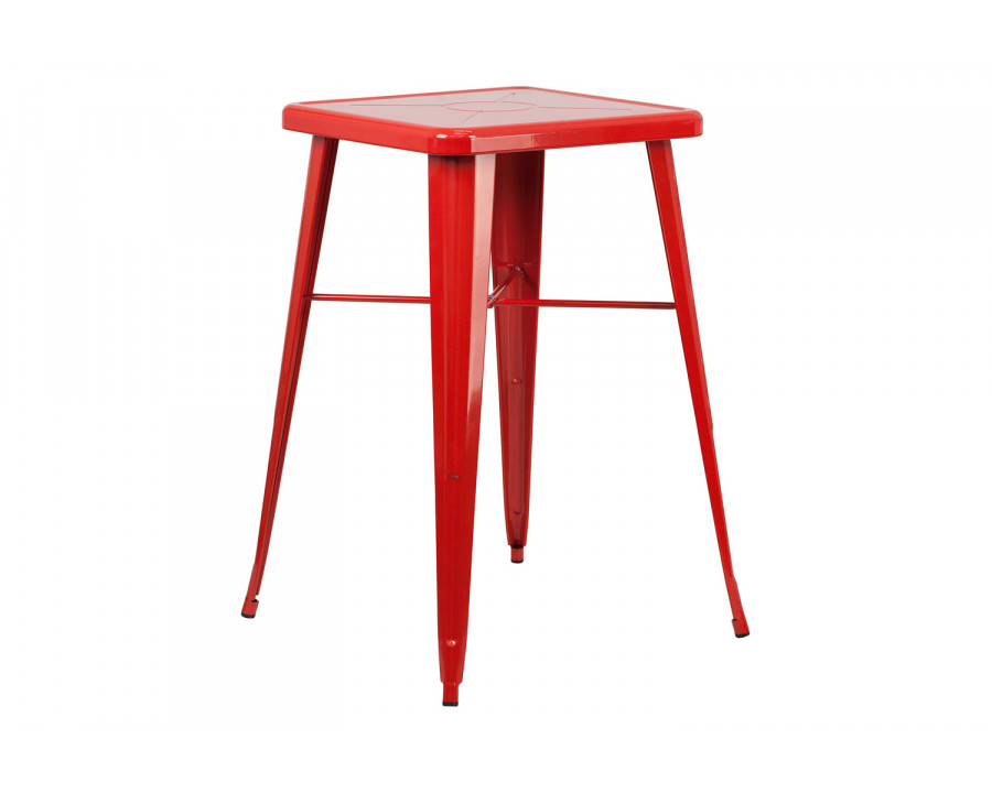 BLNK Aaron Commercial Square Metal Indoor-Outdoor Bar Height Table - Red