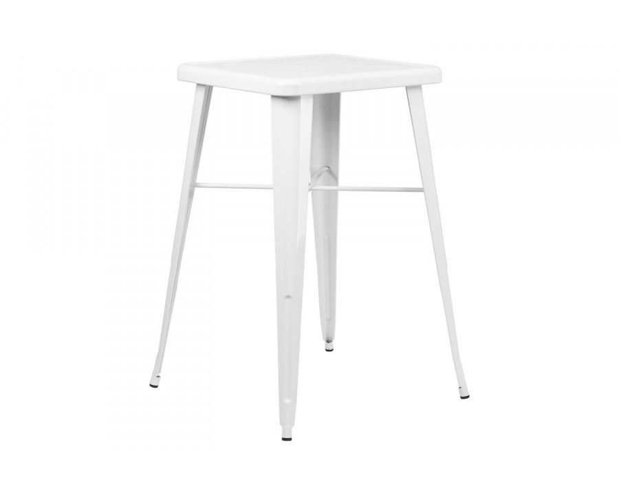 BLNK Aaron Commercial Square Metal Indoor-Outdoor Bar Height Table - White