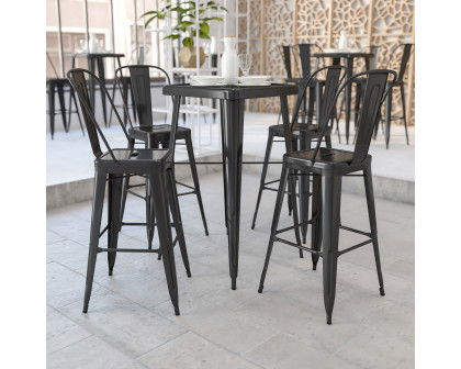 BLNK Gable Commercial Square Metal Indoor-Outdoor Bar Table Set with 2 Stools with Backs