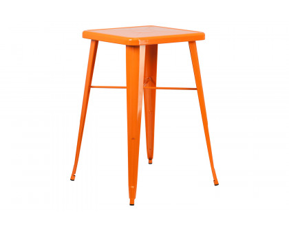 BLNK Gable Commercial Square Metal Indoor-Outdoor Bar Table Set with 2 Stools with Backs - Orange