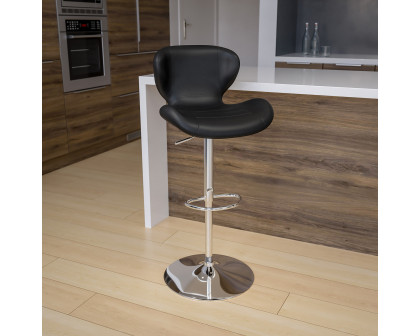 BLNK Francis Vinyl Adjustable Height Bar Stool with Curved Back and Chrome Base