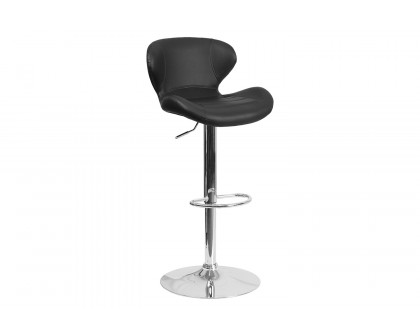 BLNK™ Francis Vinyl Adjustable Height Bar Stool with Curved Back and Chrome Base - Black