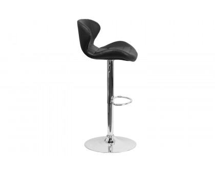 BLNK™ Francis Vinyl Adjustable Height Bar Stool with Curved Back and Chrome Base - Black