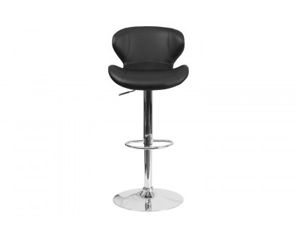 BLNK™ Francis Vinyl Adjustable Height Bar Stool with Curved Back and Chrome Base - Black