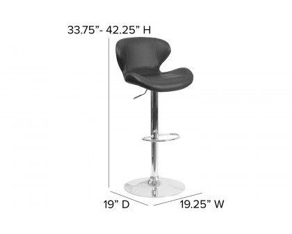 BLNK™ Francis Vinyl Adjustable Height Bar Stool with Curved Back and Chrome Base - Black