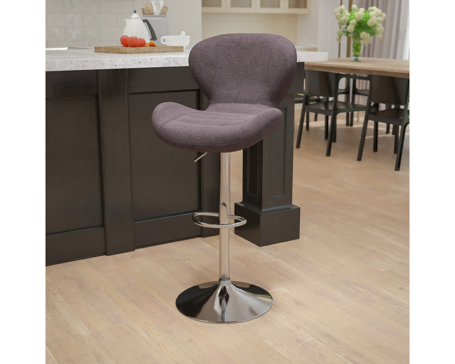 BLNK Francis Fabric Adjustable Height Bar Stool with Curved Back and Chrome Base - Charcoal