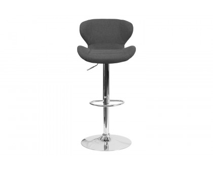 BLNK Francis Fabric Adjustable Height Bar Stool with Curved Back and Chrome Base - Charcoal