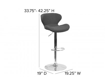 BLNK Francis Fabric Adjustable Height Bar Stool with Curved Back and Chrome Base - Charcoal