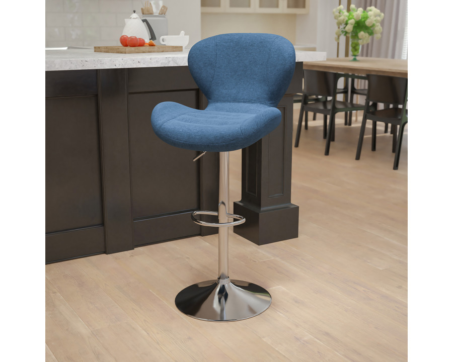 BLNK Francis Fabric Adjustable Height Bar Stool with Curved Back and Chrome Base