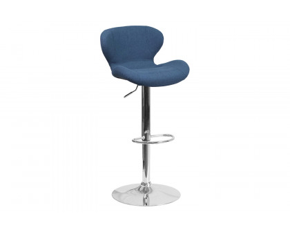 BLNK™ Francis Fabric Adjustable Height Bar Stool with Curved Back and Chrome Base - Blue