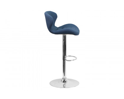 BLNK™ Francis Fabric Adjustable Height Bar Stool with Curved Back and Chrome Base - Blue