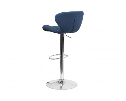 BLNK™ Francis Fabric Adjustable Height Bar Stool with Curved Back and Chrome Base - Blue