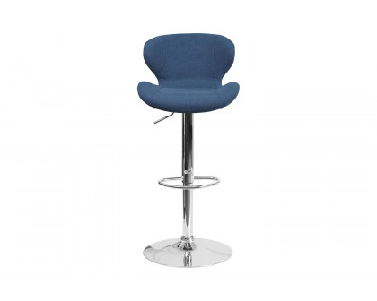 BLNK™ Francis Fabric Adjustable Height Bar Stool with Curved Back and Chrome Base - Blue