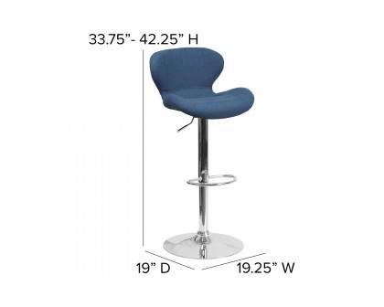 BLNK™ Francis Fabric Adjustable Height Bar Stool with Curved Back and Chrome Base - Blue