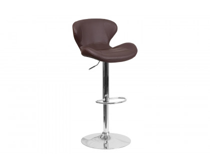 BLNK™ Francis Vinyl Adjustable Height Bar Stool with Curved Back and Chrome Base - Brown